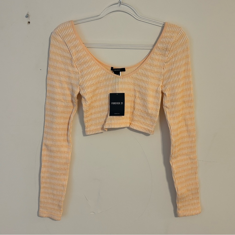 Orange and White Long Sleeved Crop Top